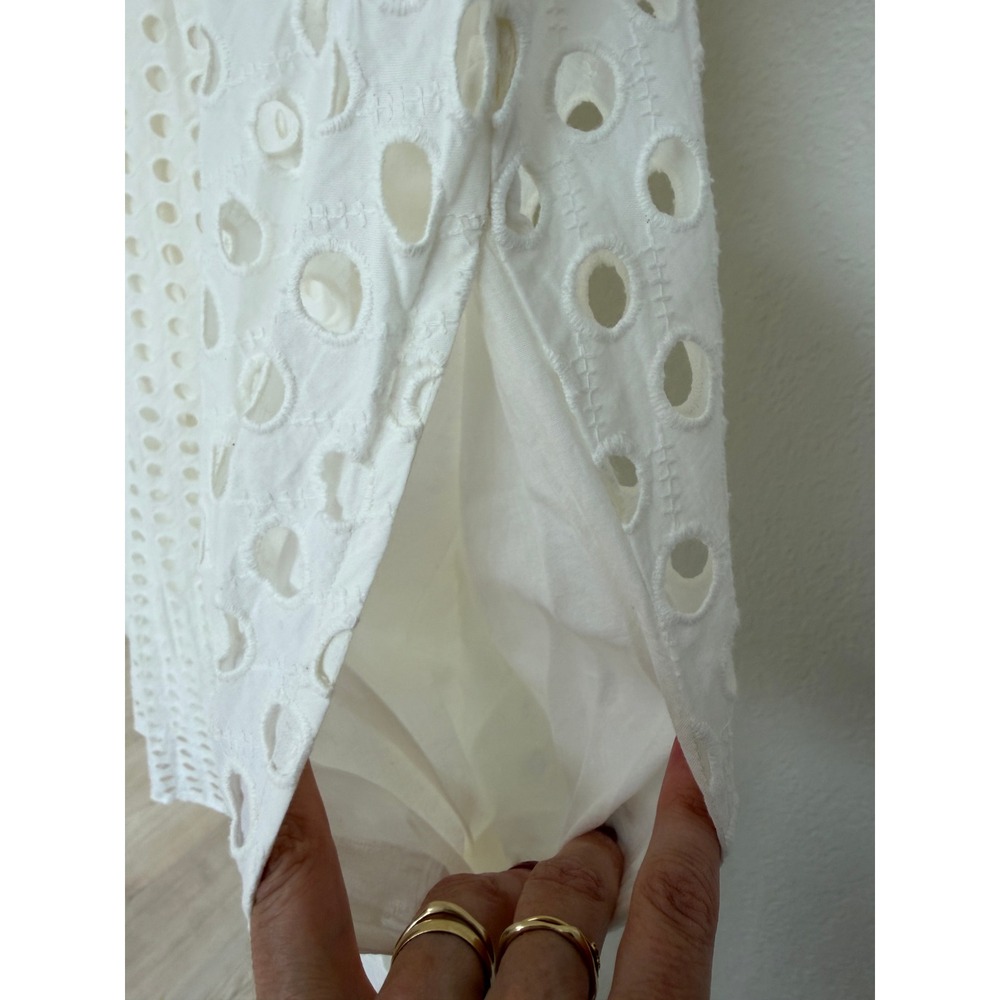 SOLID & STRIPED Womens XL White Eyelet Midi Dress Tie Shoulders Pockets Summer - Picture 4 of 9